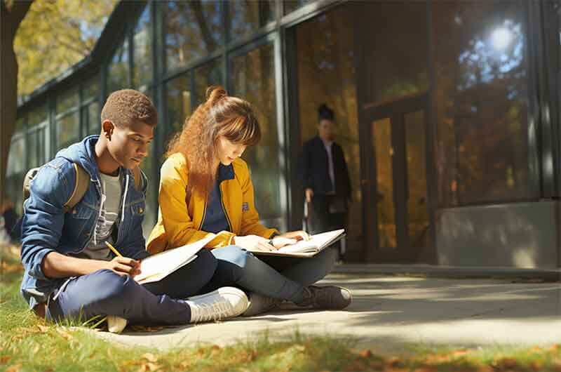 guy-and-girl-looking-down-studying-sitting-on-ground