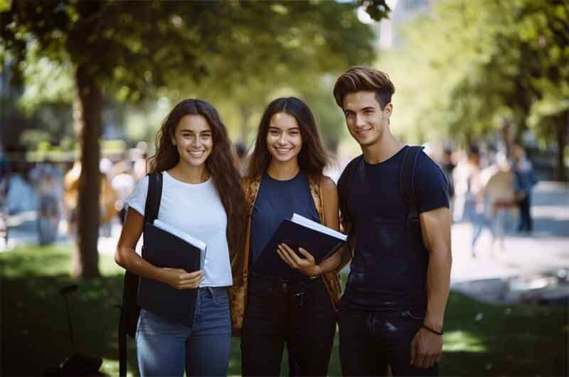 three hispanic-students-outside-with-books